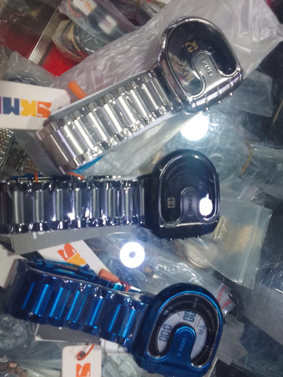 SKMEI 2298 Digital Stainless Steel (Metal) Luminous Men’s Watch (Silver and Blue Colour)                 D