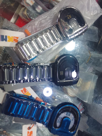 SKMEI 2298 Digital Stainless Steel (Metal) Luminous Men’s Watch (Silver and Blue Colour)                 D